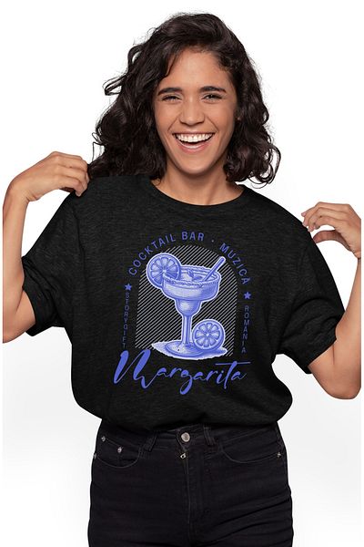StoryGift Romania Tricou Femei Cocktail Bar Margarita plaja vacanta concediu cu imprimeu pe Fata, BLK_S