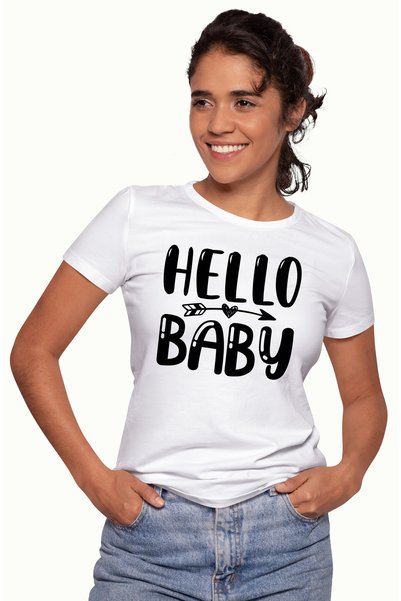 StoryGift Romania Tricou Femei cu un salut adresat iubitei "Hello, baby" - bu...