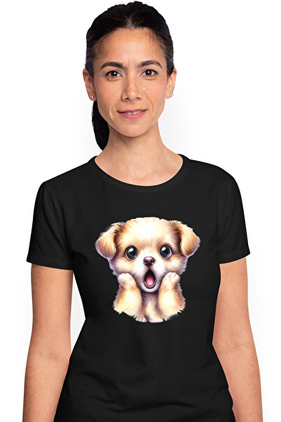 StoryGift Romania Tricou Femei cu un catelus socat, ilustratie, uimit, mirat,...