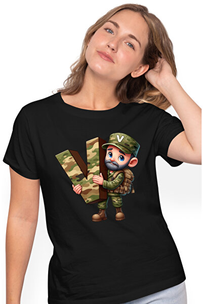 StoryGift Romania Tricou Femei cu un militar care tine litera "V", vanatoare,...