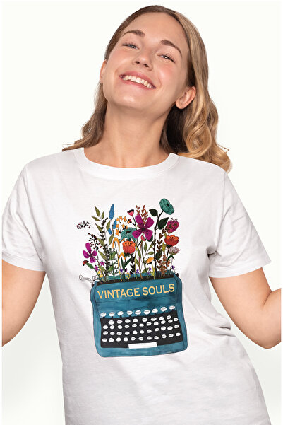 StoryGift Romania Tricou Femei cu mesajul "Vintage souls", ilustratie, stil r...