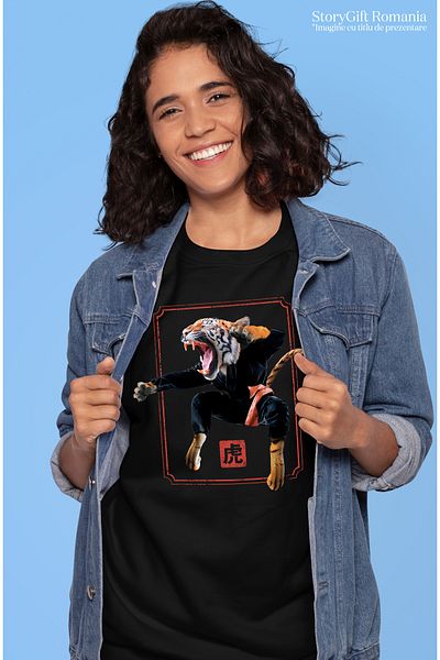 StoryGift Romania Women's T-Shirt With Tiger, Kung Fu, Karate, Belt, Fighter, Sports Lovers, Mu BLK_XS
