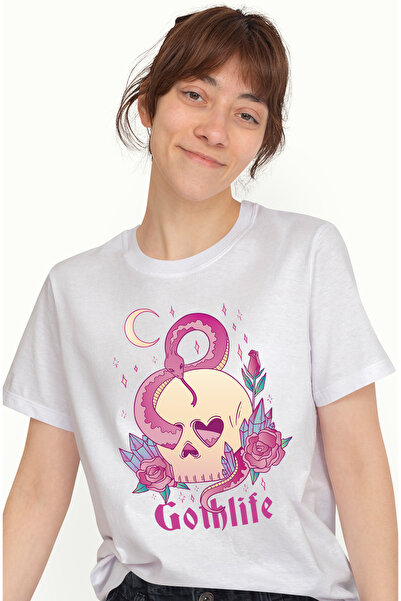 StoryGift Romania Tricou Femei Cu Mesaj In Engleza Goth life, Craniu, Sarpe, ...