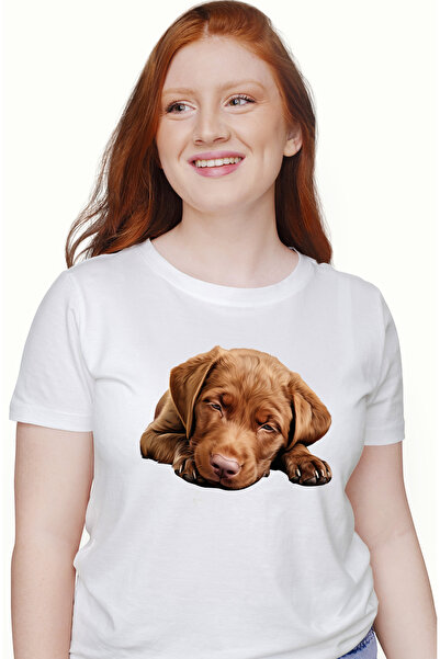 StoryGift Romania Tricou Femei cu un catelus maro care aproape ca adoarme, il...