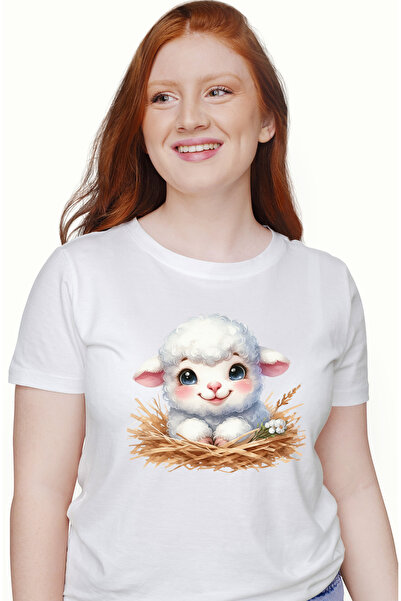 StoryGift Romania Tricou Femei cu o oita vesela, ilustratie, floricele albe, ...