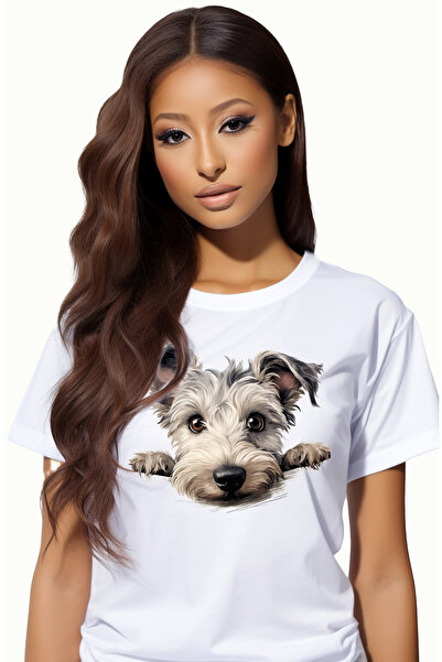 StoryGift Romania Tricou Femei cu un catel care se uita curios, ilustratie, v...