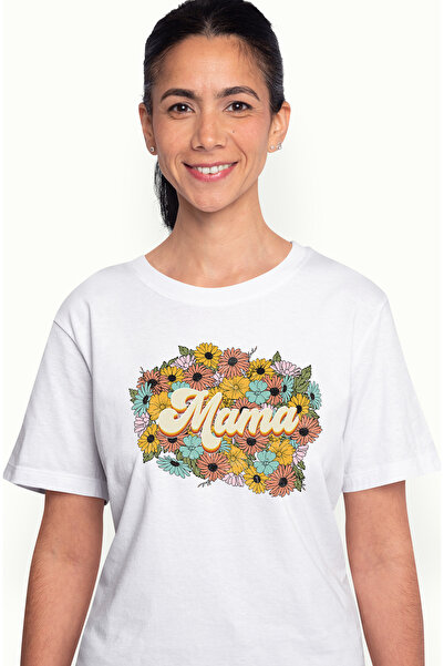 StoryGift Romania Tricou Femei cu mesajul "Mama", flori multicolore, ilustrat...