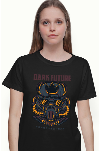StoryGift Romania Tricou Femei Cu Masca Robot Anti-gaz, Text In Engleza Dark Future, Ilustratie, U BLK_S