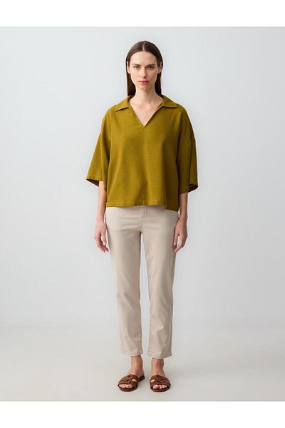 Jimmy Key Stone Straight Cut High Waist Regular Leg Woven Trousers with Side Pockets