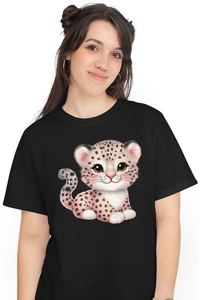 StoryGift Romania Tricou Femei cu o femela jaguar, ilustratie, micuta, fericire, imbujorata, anima BLK_S