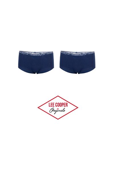 Lee Cooper Set 2 perechi chiloti hipster cu banda logo in talie, albastru, marimea M, Lee Cooper Originals