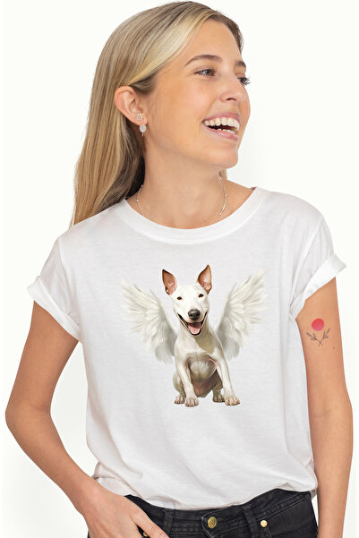 StoryGift Romania Tricou Femei cu un caine alb bucuros cu aripi albe, ilustra...