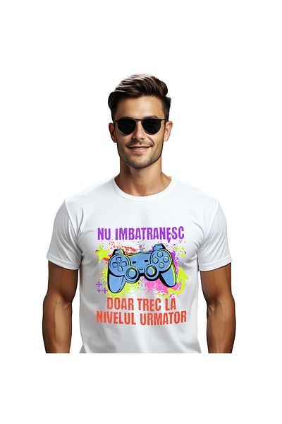 StoryGift Romania Men's T-Shirt with Video Game Controller Abstract Art Colorful Drawing with Print p,White_S