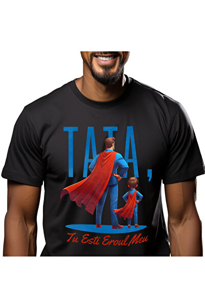 StoryGift Romania Tricou Barbati cu Tata Si Fiu Copii Familie Costu Super erou Desene Animate, Dra,Black_XL