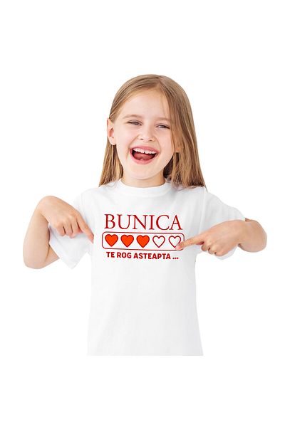 StoryGift Romania Tricou Copii cu Inimioare Umplute Culoare Sau Goale, Bunica, Dragoste, Familie c,White_6ANI