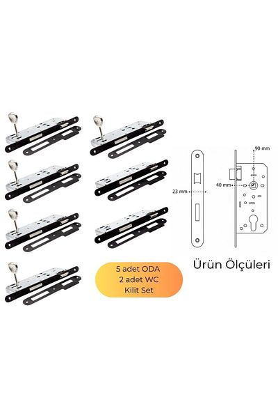 ALMITAL Dokku Mortise Lock 5 Pcs Room 2 Pcs Wc Oval Black 40mm X 23mm Mirror Set