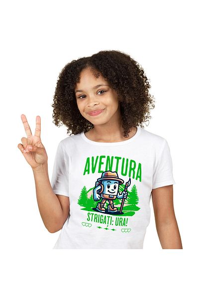 StoryGift Romania Children's T-shirt with Animation Drawings Traveler in the Forest Among the Mountains Nature, Hat, White_12ANI