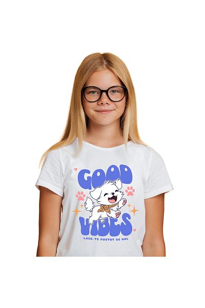 StoryGift Romania Children's T-shirt with White Dog with Orange Bow Cheerful Running, Furry Animal with i,White_8ANI