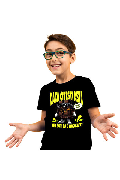 StoryGift Romania Tricou Copii cu Tableta De Ciocolata Cu Ochelari De Soare Medalion De aur cu imp,Black_4ANI