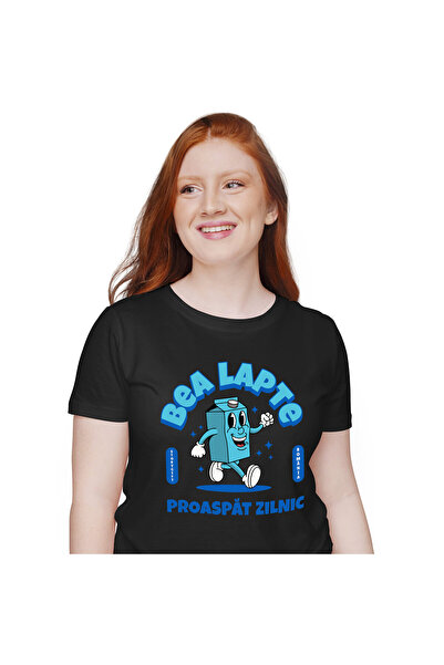 StoryGift Romania Tricou Femei cu Cutie Carton De Lapte Vesela Mergand, Anima...