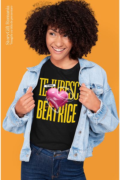 StoryGift Romania Tricou Femei Te Iubesc Beatrice, Dragoste, Inima, Iubire, Sfantul Valentin, Drag BLK_L