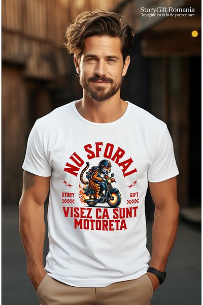StoryGift Romania Men's T-shirt with Angry Tiger with Helmet Angry Motor Windshield Designs Year,White_XL