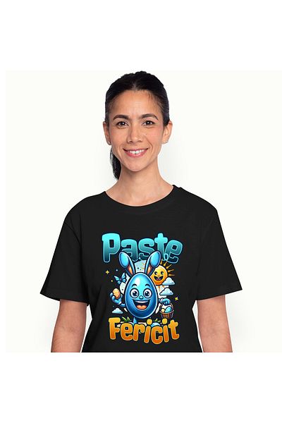 StoryGift Romania Tricou Femei cu Ou Albastru Cu Urechi de Iepure In Cautarea De oua De Paste, Soa,Black_M