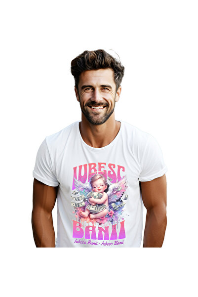 StoryGift Romania Tricou Barbati cu Bebelus Inger Pe Nor Roz Imbratisand Banc...