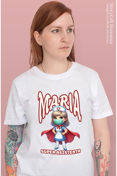 StoryGift Romania Tricou Femei cu Asistenta medicala Cu Pelerina Rosie Super Erou Masca Medicala c,White_M