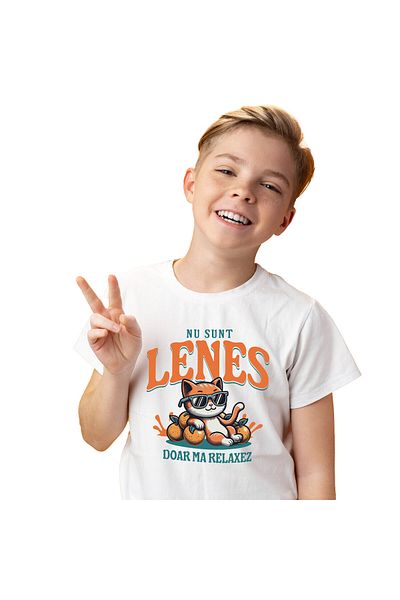 StoryGift Romania Children's T-shirt with Orange Cat With Sunglasses Relaxation, Children, Vacation, White_6 YEARS
