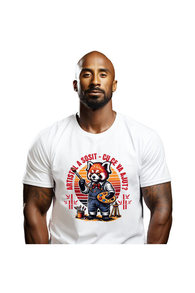 StoryGift Romania Tricou Barbati cu Vulpe Artista Pensula Pictura, Arta Pe Ca...