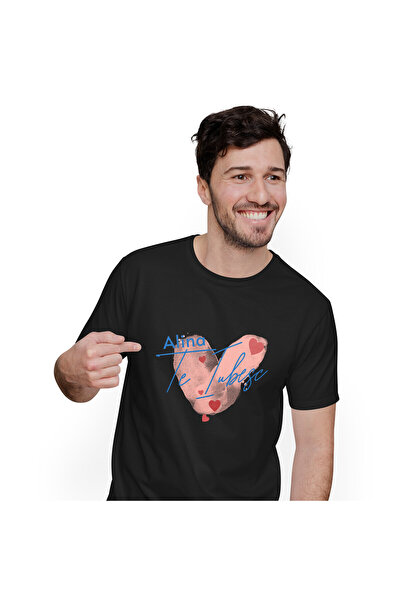 StoryGift Romania Tricou Barbati cu Inima Stil Amprenta, Valentine's Day, Dra...