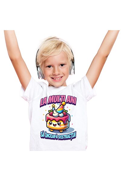 StoryGift Romania Tricou Copii cu Tort Aniversar Colorat Cu Lumanari Vesel Copii Dulciuri cu impri,White_8ANI