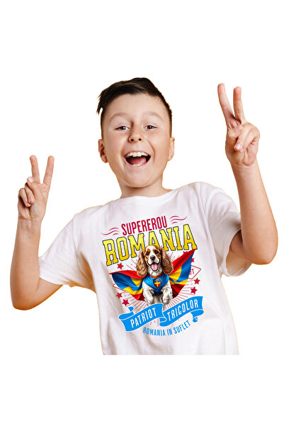 StoryGift Romania Tricou Copii cu Cocker Spaniel / Cocker Spaniel Caine In Costum de Capitan Roman,White_12ANI