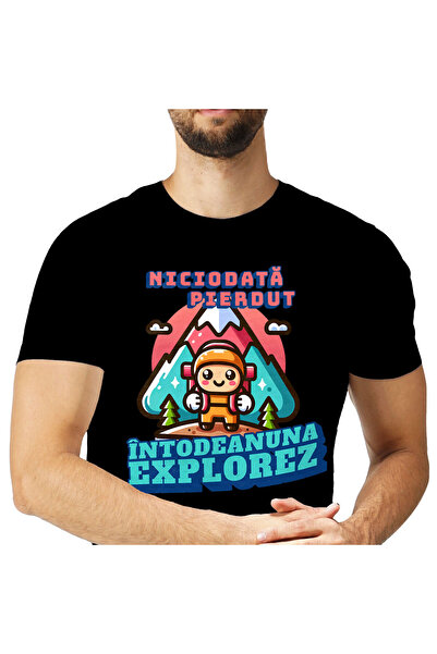 StoryGift Romania Tricou Barbati cu Calator Printre Munti Cu Rucsac Gata De A...