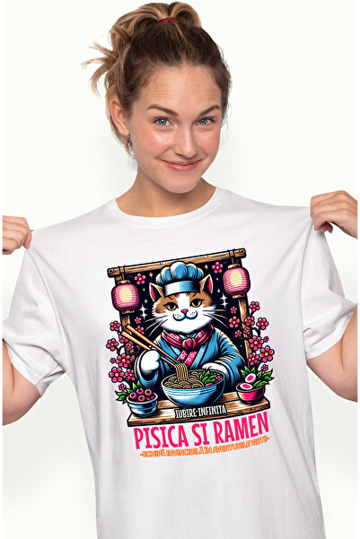 StoryGift Romania Tricou Femei PISICA SI RAMEN-ECHIPA INVINCIBILA, cu imprime...