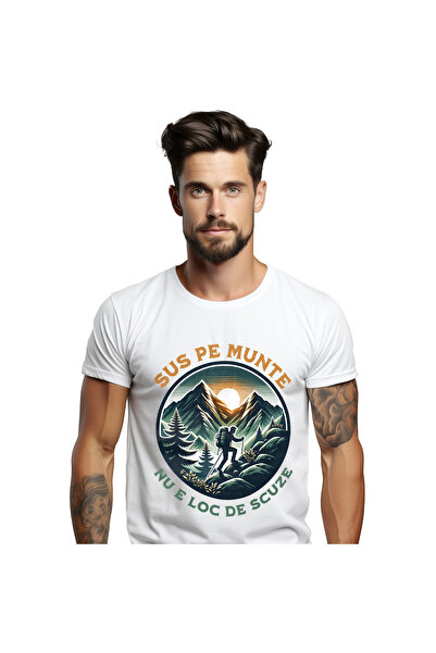 StoryGift Romania Tricou Barbati cu Barbat In Varful Muntelui Apus De Soare, ...