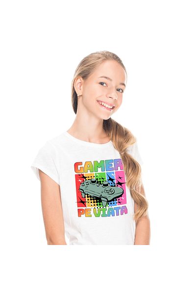 StoryGift Romania Kids T-shirt with Multicolor Gamer Video Game Controller, Digital World with print, White_6ANI