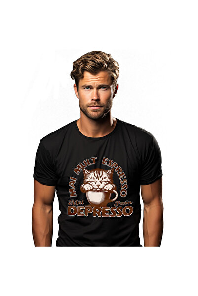 StoryGift Romania Tricou Barbati cu Pisica Somnoroasa in cana de cafea, Dormi...