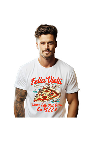 StoryGift Romania Tricou Barbati cu Felie DE Pizza Peperoni Oameni Pe Plaja B...