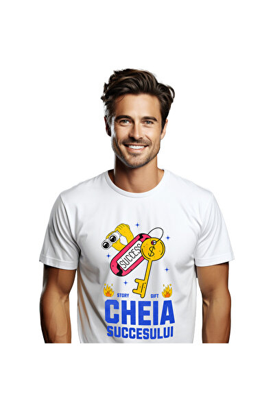 StoryGift Romania Tricou Barbati cu Cheie De Aur Cheia Succesului Flacari Foc...