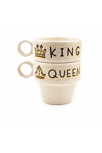 PALTO TASARIM King & Queen Set of 2 Espresso Cups - Gift Ceramic Cup