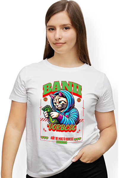 StoryGift Romania Tricou Femei Pisica gangster numarand bacnote banii vorbesc...