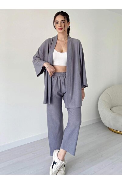 MOONBULL Kadın Gri Kimono Takım