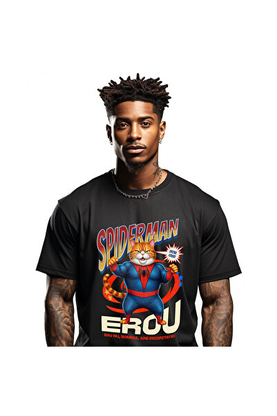 StoryGift Romania Tricou Barbati cu Grasa Pisica In Costum de SpiderMan cu Pe...