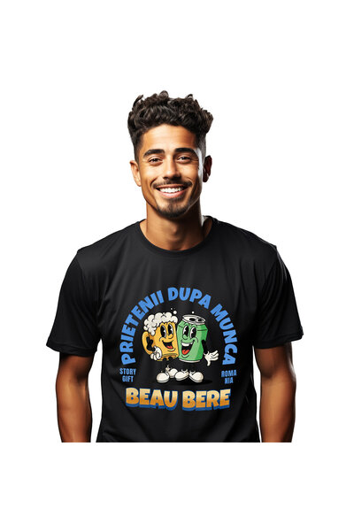 StoryGift Romania Tricou Barbati cu Cuplu Vesel De Petrecere Doza Si Halba De...