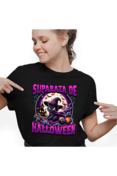 StoryGift Romania Tricou Femei cu Pisica Neagra Pe Matura Cu Palarie De Vraji...