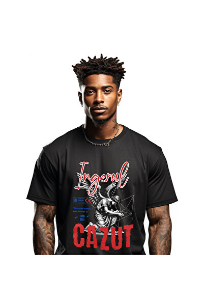 StoryGift Romania Tricou Barbati cu Barbat In Genunchi Cu Aripi Inger Cazut A...