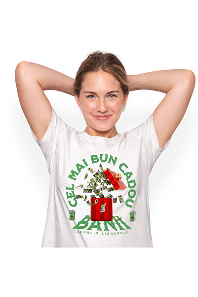 StoryGift Romania Tricou Femei cu Cutie Rosie Cel Mai Bun Cadou Bani Bancnote...