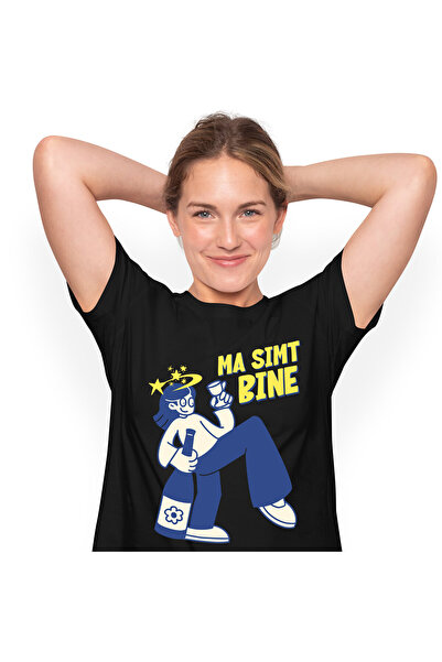 StoryGift Romania Tricou Femei cu Fata Cu Pahar De Vin Si Sticla Imensa, Dist...